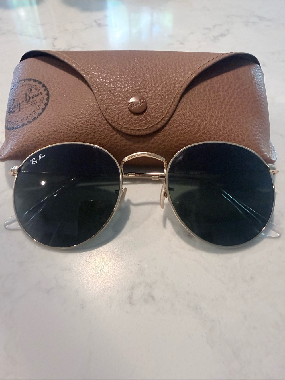 Ray-Ban RB3447 Round Metal Sunglasses 53mm Gold G-15 Green Lenses